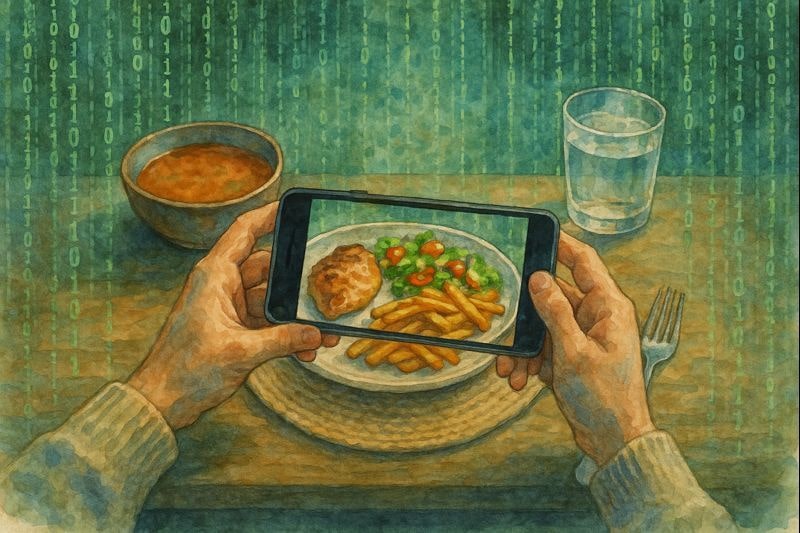 A person photographing their meal before eating